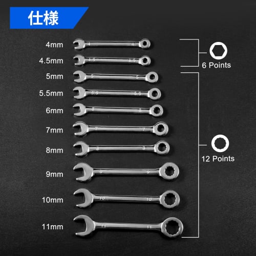 LEONTOOL Mini Spanner Set, Ultra-Thin Combination Wrench Set, 10-Piece Set, 4mm/4.5mm/5mm/5.5mm/6mm/7mm/8mm/9mm/10mm/11mm, Single-Ended Open-End Wrenc