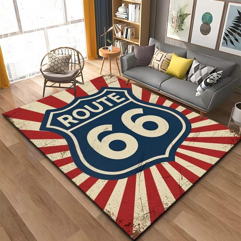 Historic Route 66 Pattern Rug Large Carpet Area for Living Room Kids Bedroom Sofa Kitchen Doormat Decor Child Non-slip Floor Mat