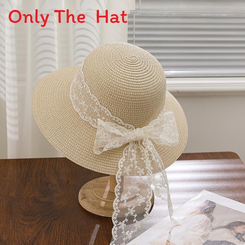 French Lace Ribbon Sun Hat With Wide Brim For Summer Beach Vacation Girls