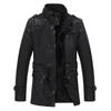 Men's Winter Fleece-Lined Leather Jacket, Mid-Length, Thickened, Casual, Middle-Aged, Warm Cotton Coat