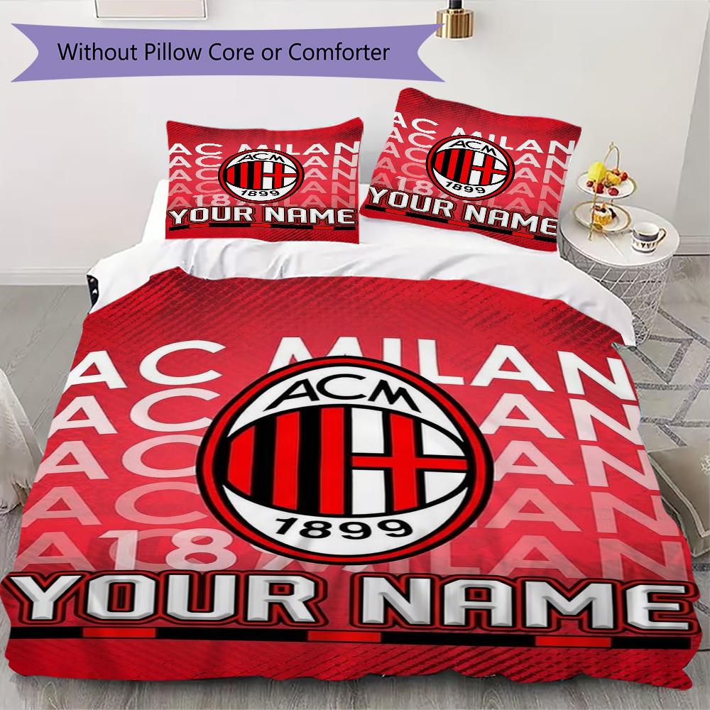 Gepersonaliseerde Naam Ac Milan Patroon Beddengoed Dekbed Set Dekbedhoes Kussensloop Huisdecoratie Verjaardagscadeau (1*dekbedovertrek+2*kussensloop zonder vulling)