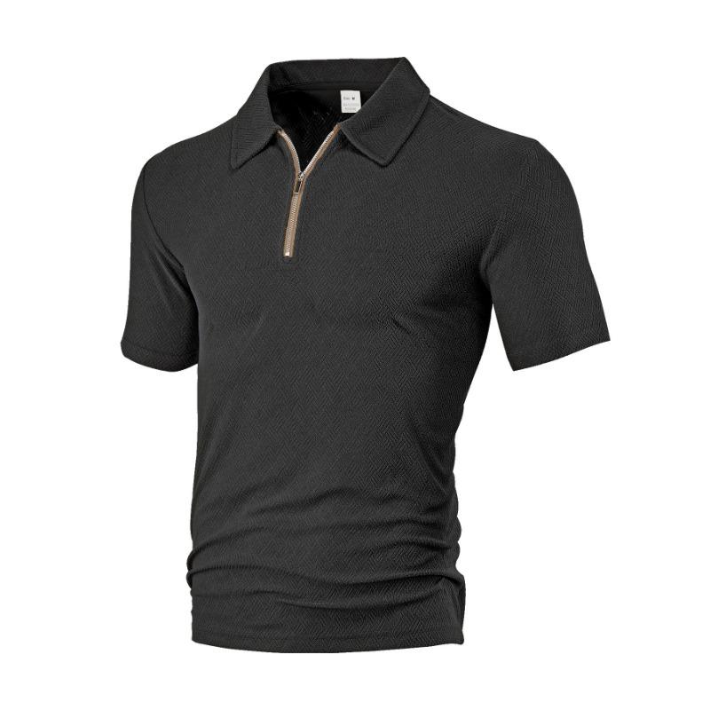 Mens Textured Fabric Half Zip Short Sleeve Polo Shirt