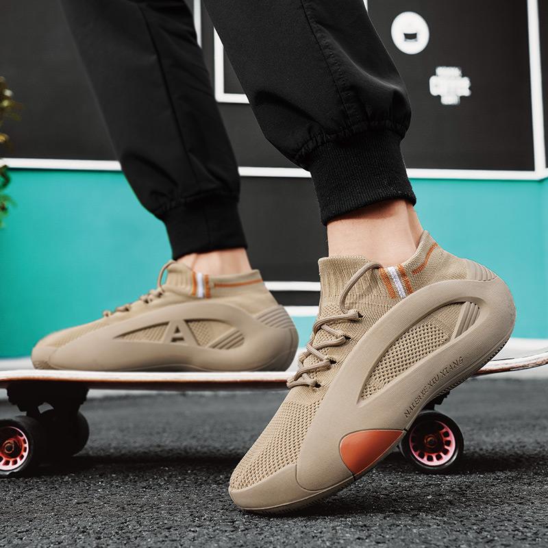 Fashion Green Men's Summer Sports Running Socks Shoes Breathable Mesh Thick Bottom Heightening Teenagers Casual Mesh Round Toe Shoes