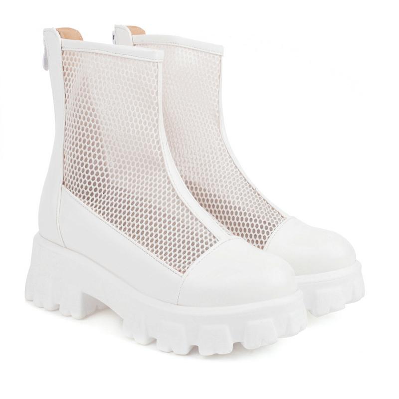 Women Ankle Boots Platform Chunky Heels Ladies Mesh Net Short Boots