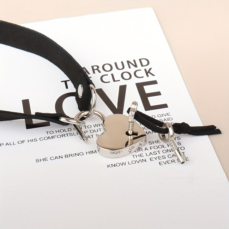 Mode Gothic Punk Stil Gebunden Pfirsich Herz Liebesschloss Halsband Halskette Halsband Mit Schlüsselbein Halskette Für Geburtstag Liebhaber Geschenk