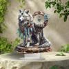Weißer Wolf Crossing Majestätischer Schreibtisch Traumfänger Acryl-Ornament für Wohnzimmer oder Büro