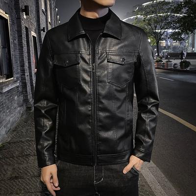 Autumn and Winter New Men's Jacket Casual Leather Jacket Men's Locomotive Jacket Slim Korean Version Lapel Men's PU Leather Jacket