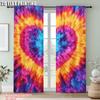 2Pcs Contemporary Polyester Material Tie Dye Heart Window Curtains Rod Pocket Window Drapes For Bedroom Living Room Study