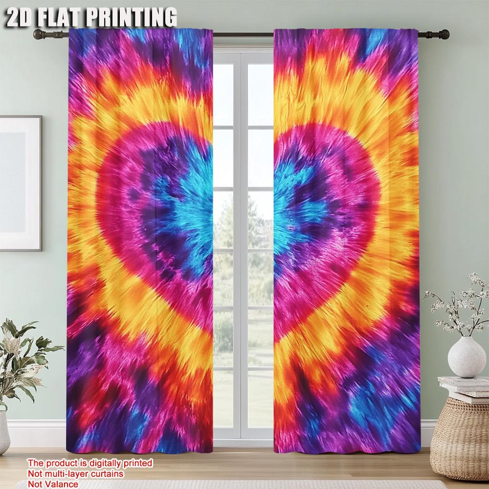 2Pcs Contemporary Polyester Material Tie Dye Heart Window Curtains Rod Pocket Window Drapes For Bedroom Living Room Study