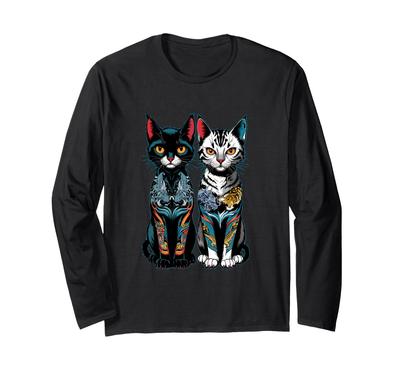 Tattoo Samurai Cat Japanese Dragon and Tiger Aesthetic Long Sleeve T-Shirt