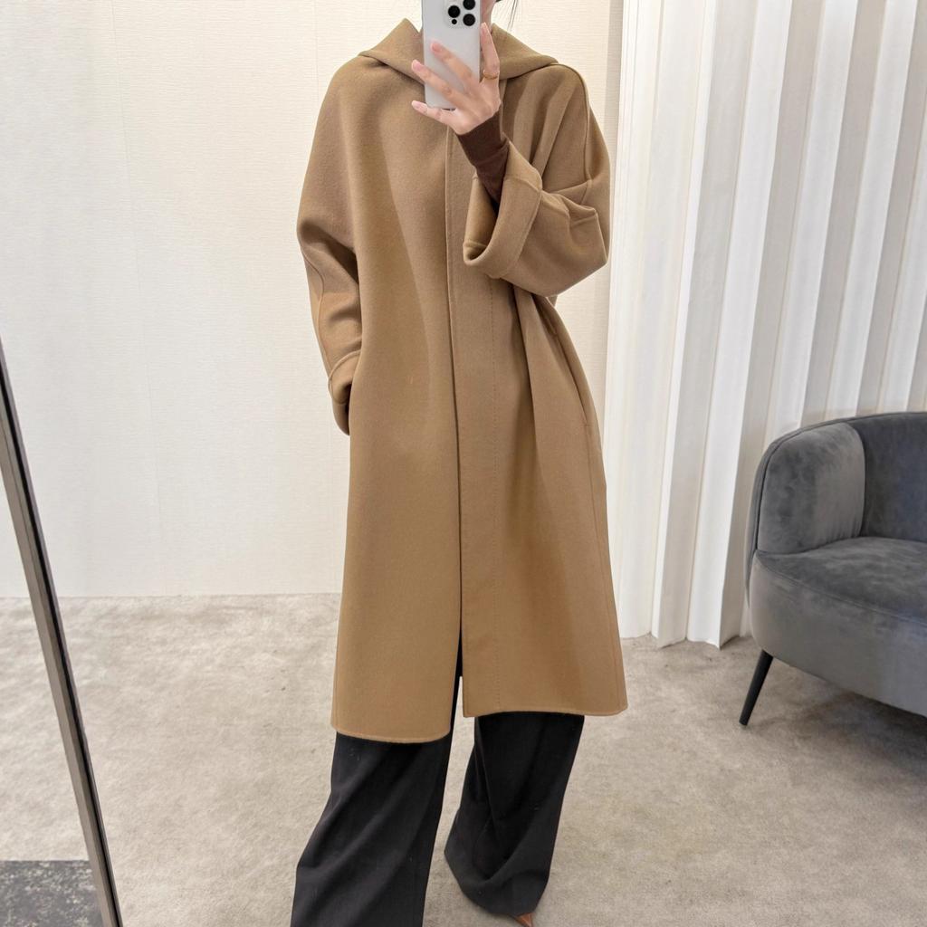 2026 coat women's new autumn and winter thick cashmere double-sided woolen coat long knee-length hooded coat