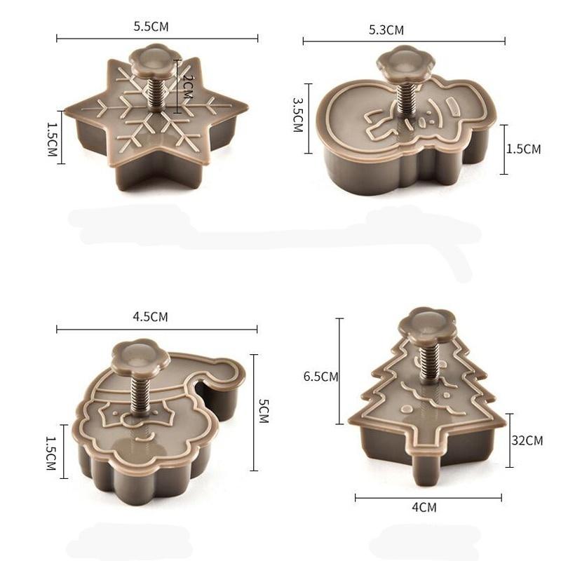 

4PCS Festive Christmas Cookie Cutter Set Snowman Snowflake Christmas Tree Santa Claus Shape Cookie Mold DIY Baking Accessories сірий колір