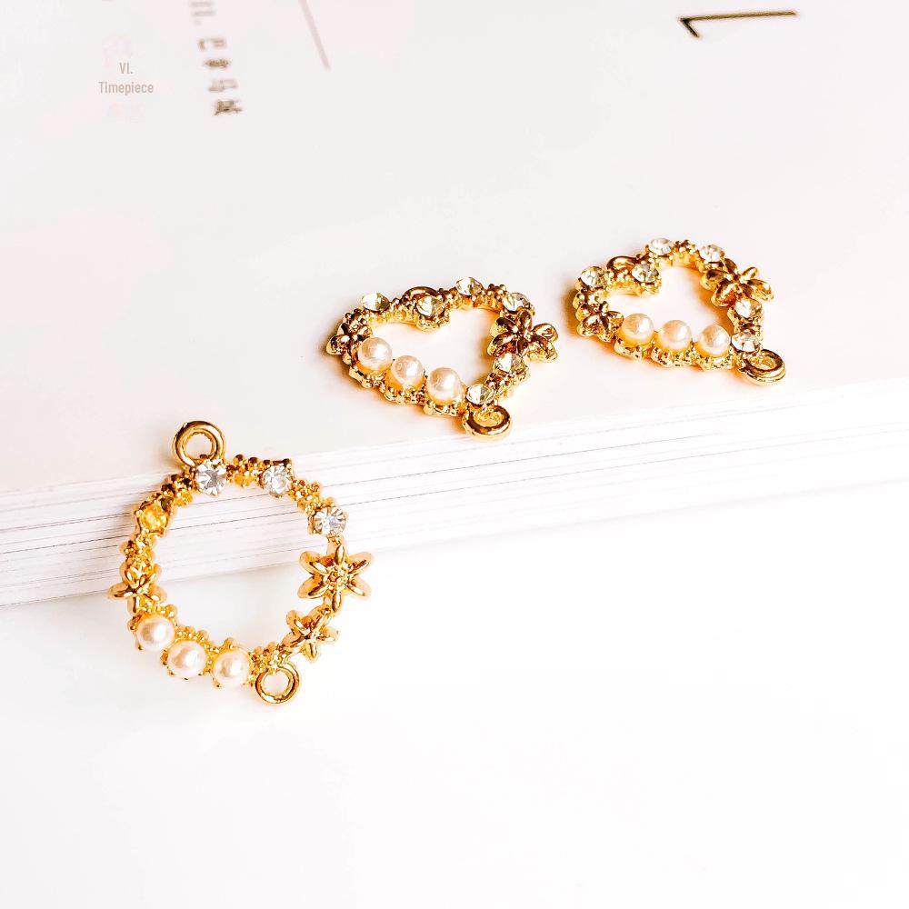 Alloy Love Oval Pendant Earrings with Diamond and Pearl Connector Accessories