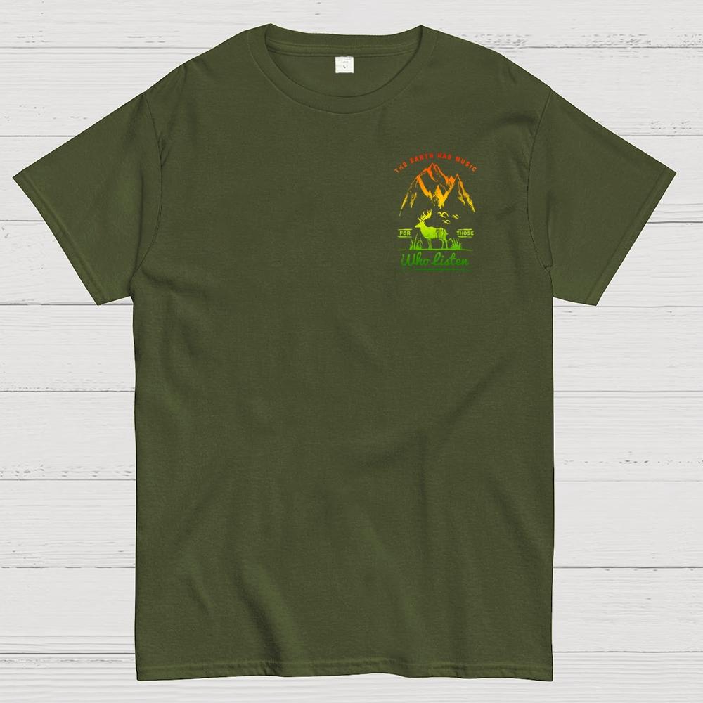 THE EARTH HAS MUSIC FOR THOSE WHO LISTEN Front And Back Printing 100% Cotton Summer Casual Cool Loose T-Shirt