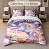 Unicorn Theme Custom Text Or Name 3Pcs Bedding Set 1 Flat Sheet & 2 Pillowcases Personalized Home Bedding