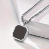 A Stainless Steel Geometric Square Pendant Necklace Set with Black Synthetic Zircon - a Minimalist Modern Square Bezel Jewelry Piece.