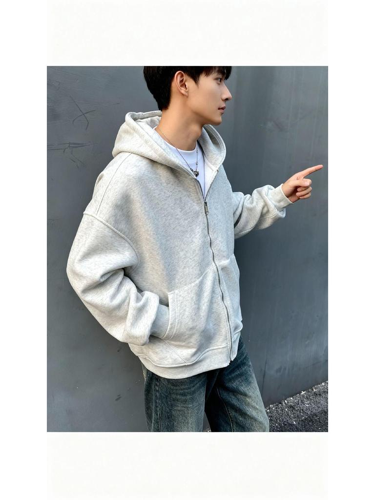 New Style Men's Heather Gray Hooded Sweatshirt with Backpack, Loose Fit, Perfect for Elementary Students.