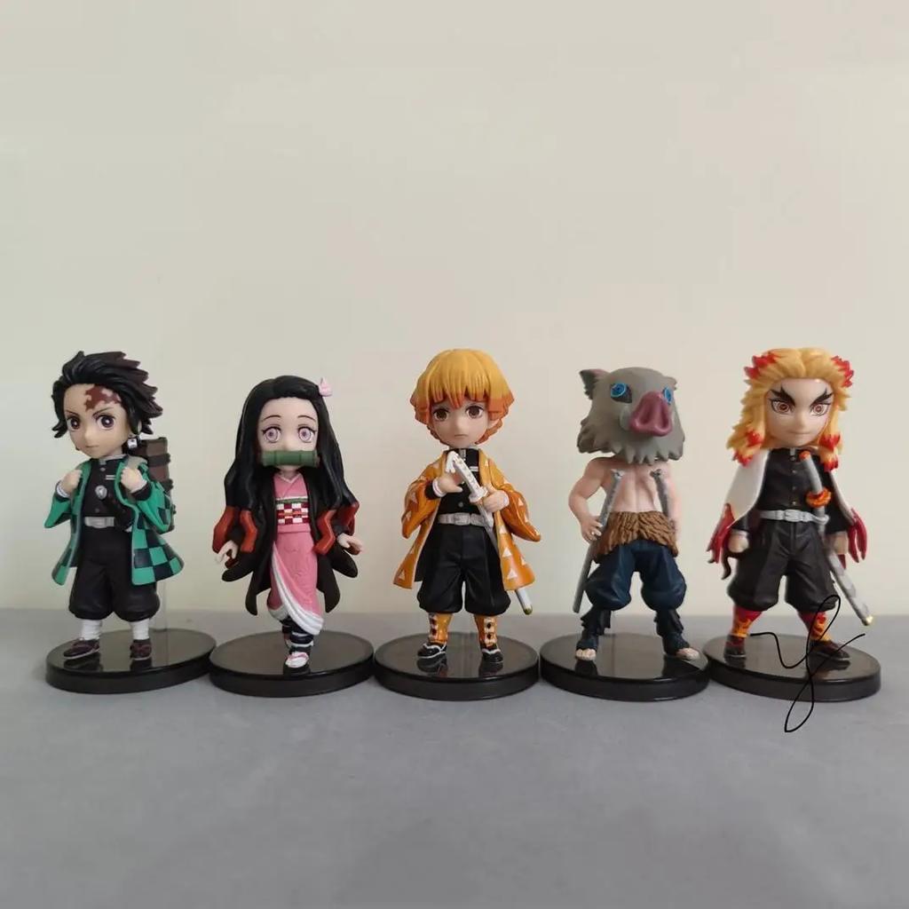 5 Pièces/Ensemble Figurine d'Action Anime Demon Slayer Jouets Dessin Animé PVC Kamado Tanjirou Kamado Nezuko Modèle Poupée Jouet Cadeau Pour Enfants
