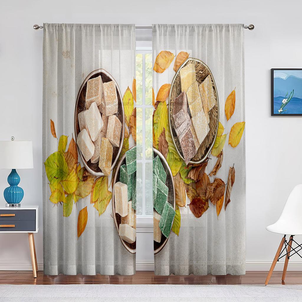 Spices and Herbs Peppers On A Wooden Background Sheer Curtain for Living Room Curtains Bedroom Kitchen Tulle Curtains Window