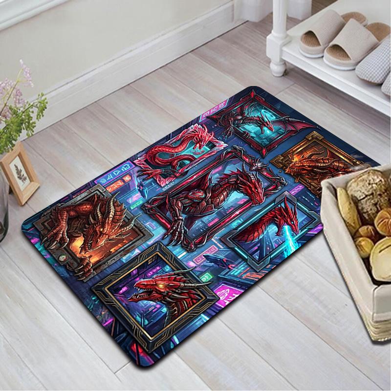 Cyberpunk Dragon Portraits Pattern Rug Floor Mat for Living Room or Bedroom Soft and Comfortable Carpet a Gift for Birthday and Holiday.