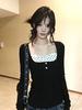 260g Cotton Modal Spicy Girl Lace Polka Dot Square Neck Slim Fit Layered Top