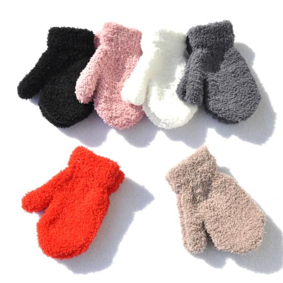 Children Kid Autumn Winter Warm Mittens Solid Color Full Finger Plush Gloves