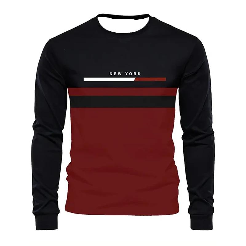 Spring And Autumn New Men Comfortable Polyester T-Shirt Casual Printed T-Shirt Simple Fashion Long Sleeve Men'S Shirt