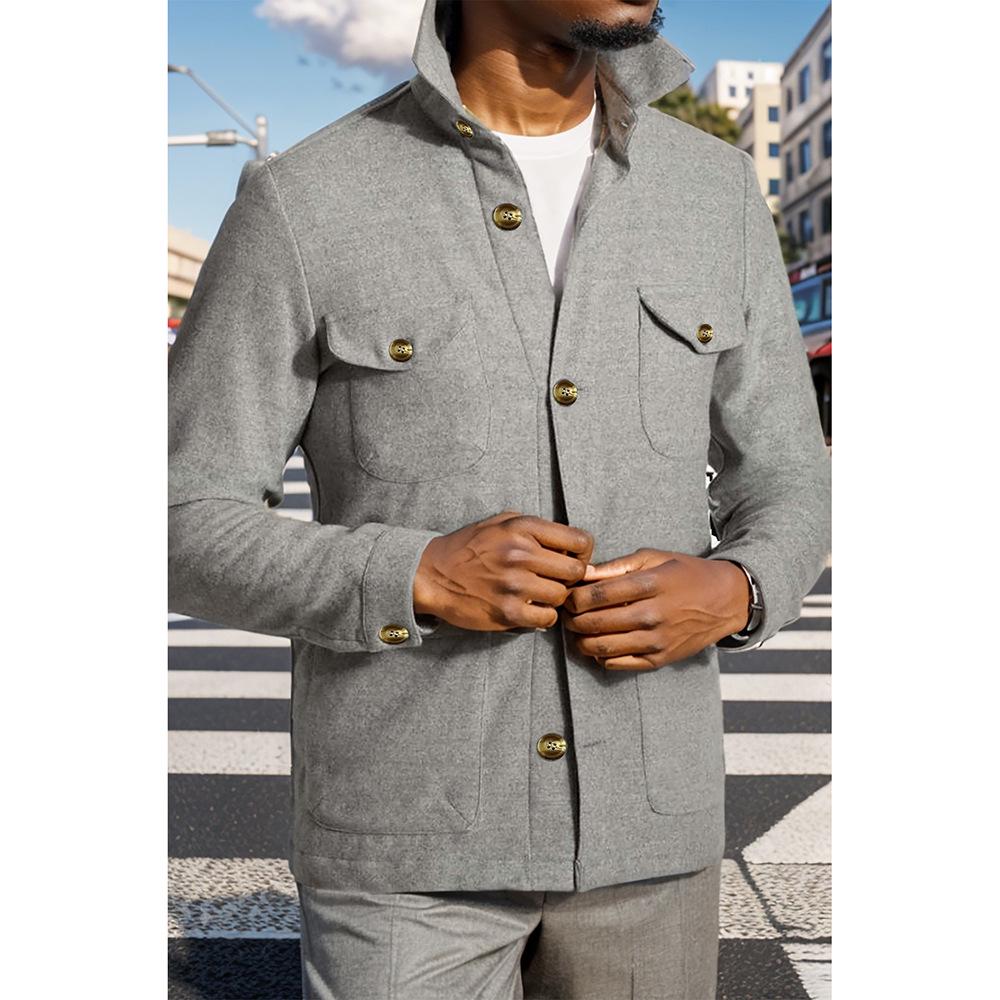 

Men s Long Sleeve Wool Jacket – High-Quality Spring/Autumn Outerwear with Lapel Extra Extra Large серый