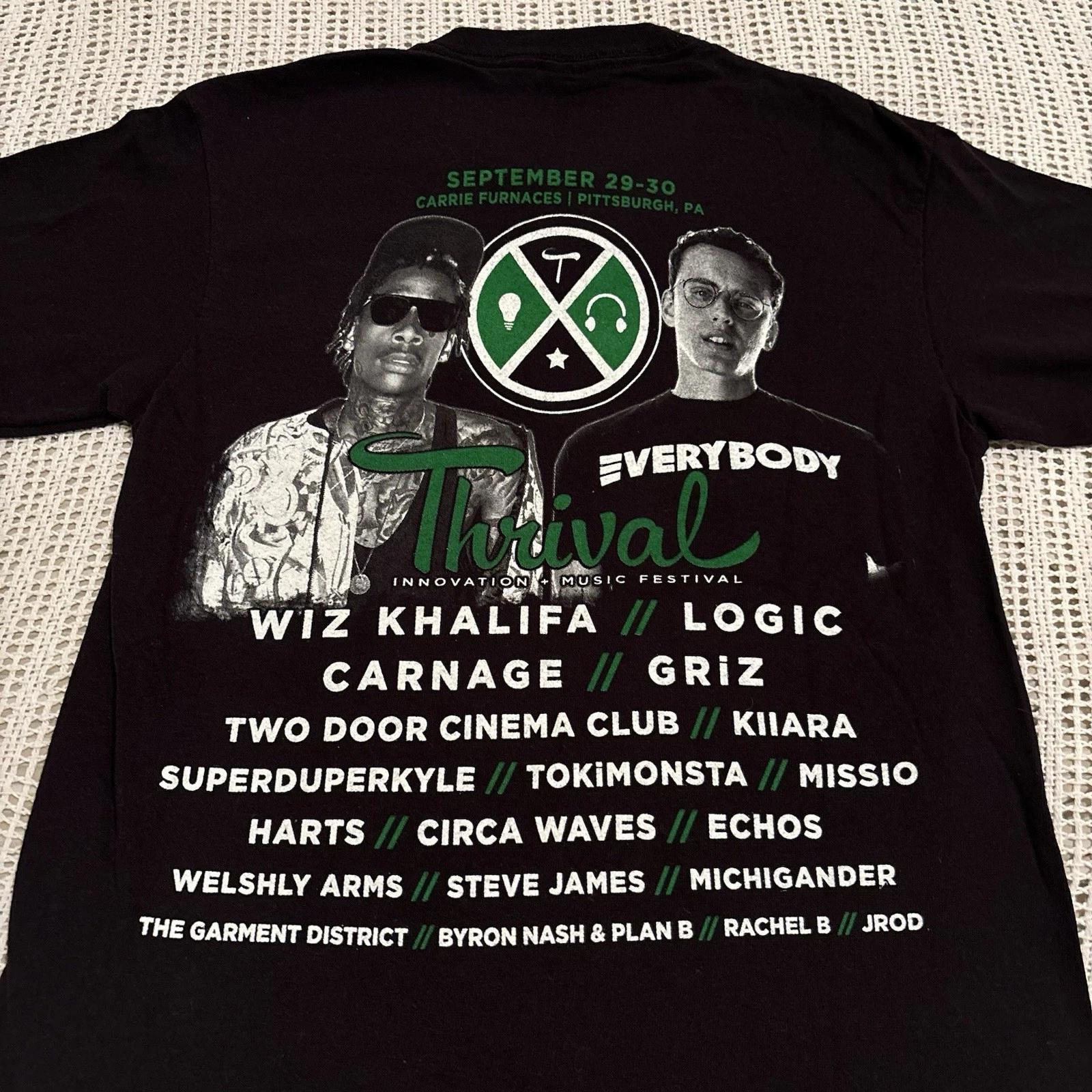 Винтажная футболка с рэп-принтом Wiz Khalifa Logic Band Черная Мужская S РЕДКАЯ Графическая Y2K 2XL