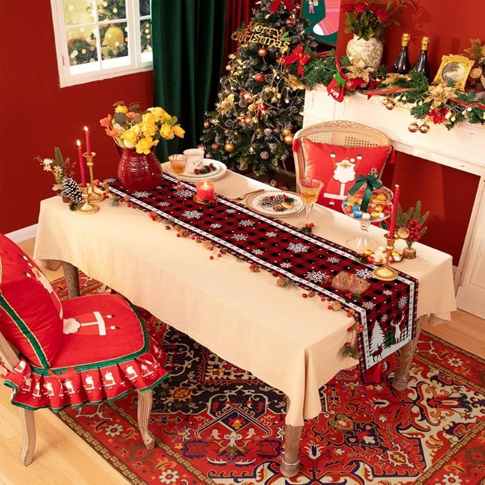 Linen Christmas Table Flag Santa Claus Xmas Tablecloth Christmas Table Runner  Christmas