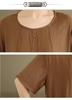 Women's Large Size Tencel Cotton-Linen Summer Suit: Slimming Round Neck Top & Wide-Leg Pants Two-Piece Set