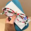 High-End Transparent Floral-Print Oval Small Frame Presbyopia Glasses Anti Blue Light Eyeglasses Lady And Gentleman +1.0 To +4.0