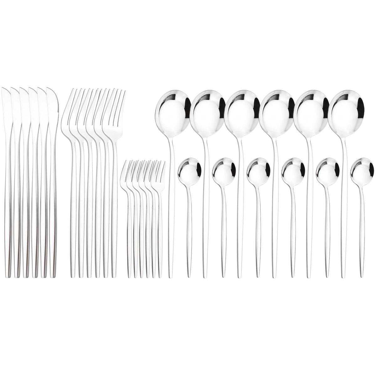 

30 шт., набор столовых приборов из красного золота, столовые приборы в стиле вестерн, нож из нержавеющей стали, вилки для торта, чайная ложка, столовые приборы, столовое серебро, кухонная посуда серебряный