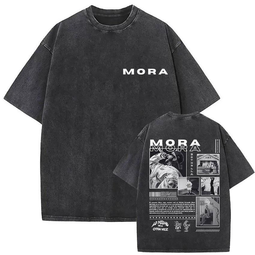 Vintage Washed Mora Lo Mismo De Siempre Album Letter Print TShirt Mens Women High Quality Fashion Oversized Cotton T Shirts