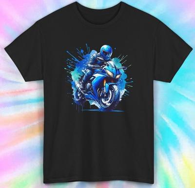 Motorcycle Shirt | Blue Rider Splatter Graphic Tee S-5XL
