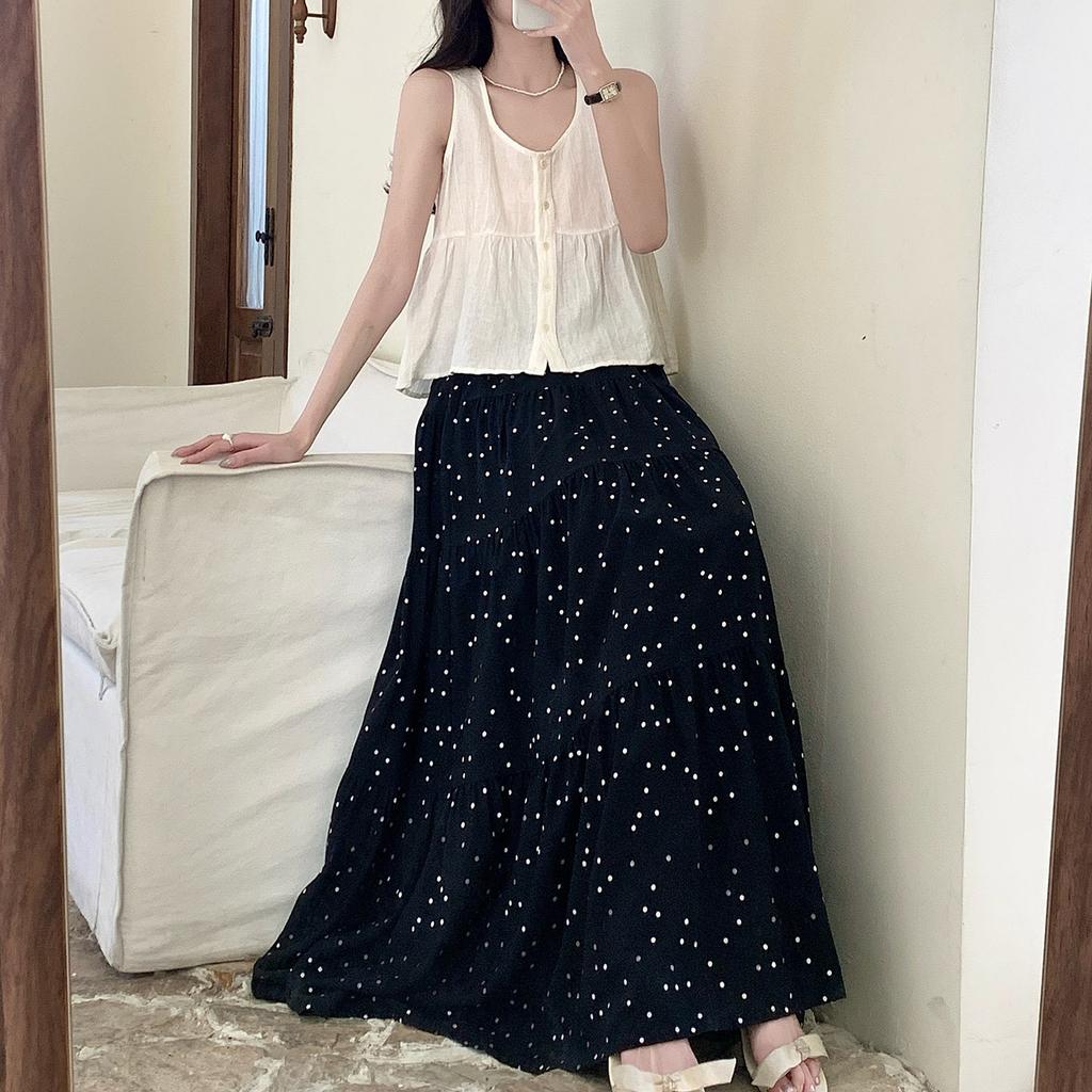 Sweet floral cake skirt female summer high waist A-fold skirt temperament fairy skirt gentle cotton and silk nightdress