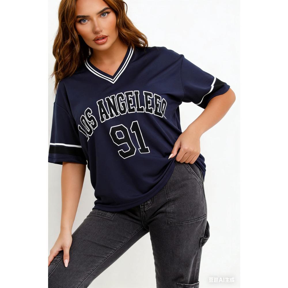 Sommer Damen Los Angeles Nr. 91 Sportbekleidung Trikot T-Shirt V-Ausschnitt Locker Mode Streetwear Kurzarm Freizeit Urlaubs Oberteil
