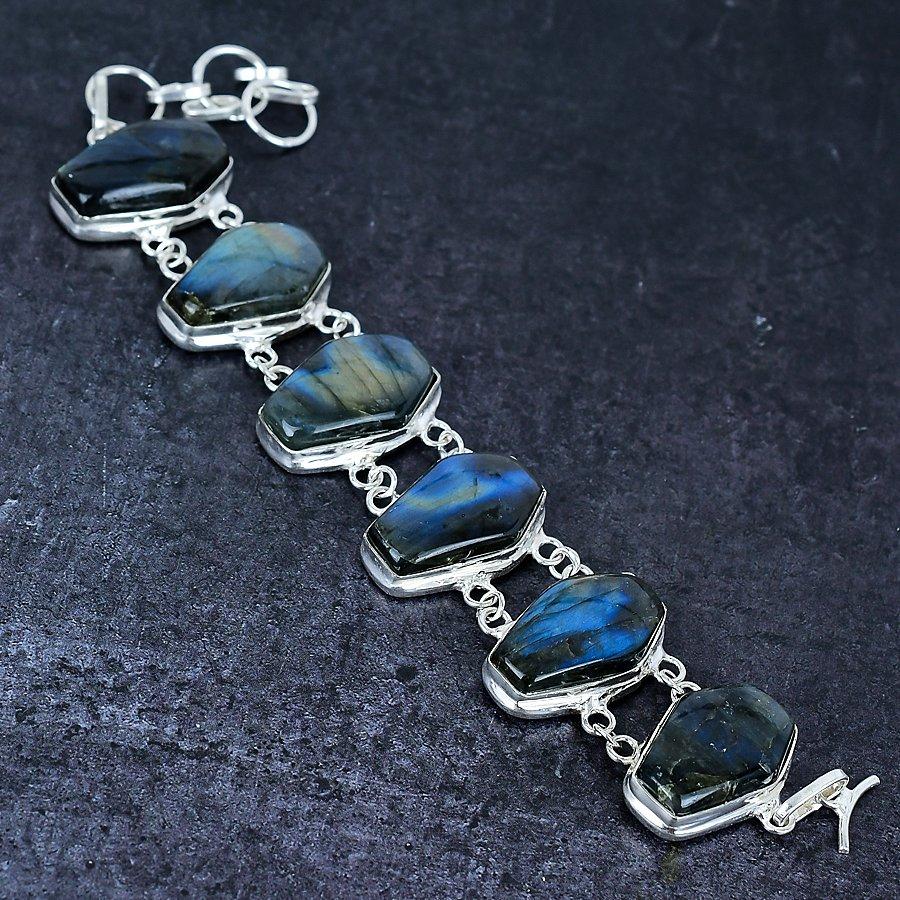Labradorite Gemstone Handmade 925 Sterling Silver Bracelet 7-8" v2L61