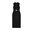 Spring New Women's Clothing Breasted Decoration with Belt Crepe Sleeveless round Neck Midi Skirt Dress 3897054