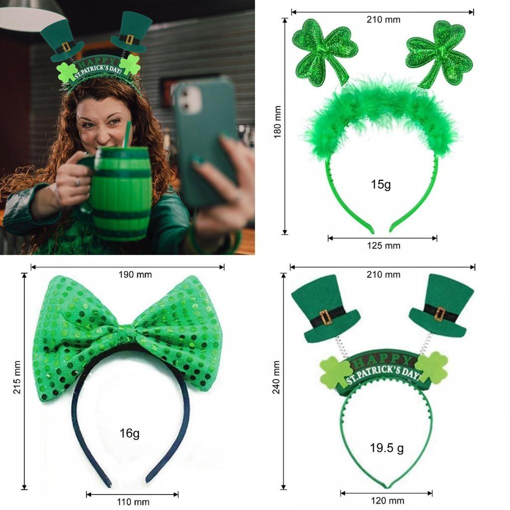St. Patrick's Day Green Clover Hair Band Elf Hat Headband Set