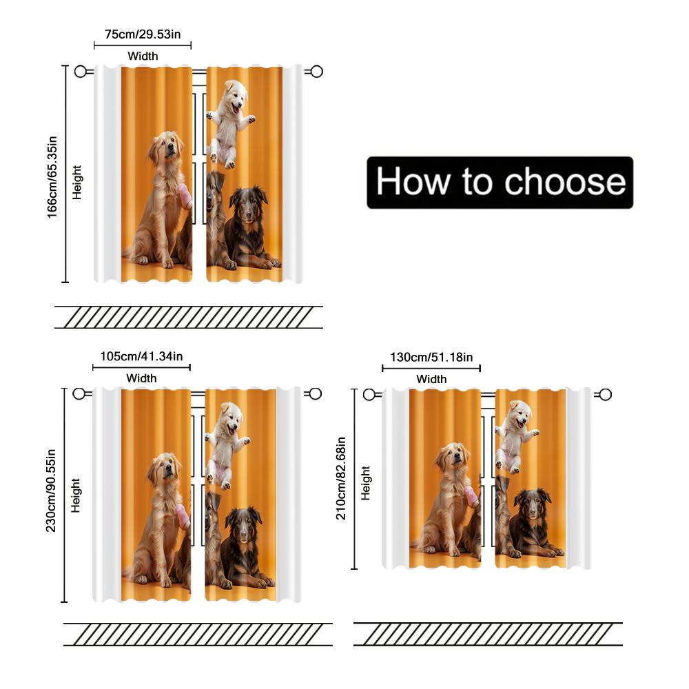 Set Of 2 Filtering Curtains Excluding Rods Non Movable Without Batteries Cute Cartoon Dog Use Bedrooms Living Rooms Curtain Polyester Ideal For Area