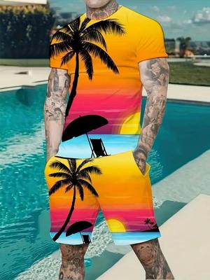 New Summer Fashion Men's Set Tracksuits Casual Short Sleeves Holiday Style 3D Print T-shirt+Shorts Suits Male Y2k Clothes