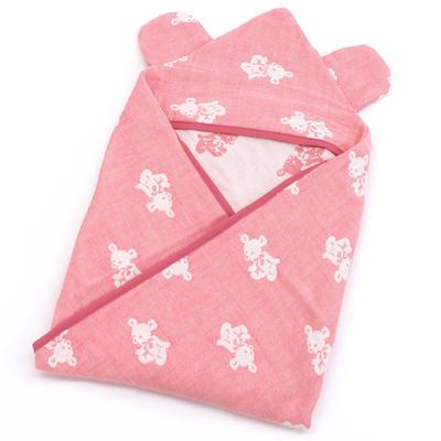 Hiorie Made In Japan Quadruple Gauze with Ears Baby Swaddle Bear Pattern Pink Baby Swaddle Baby Gift Newborn