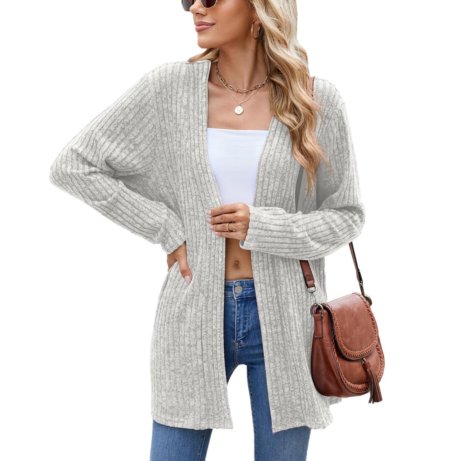 

Осень и зима Новый однотонный шерстяной кардиган с длинными рукавами и полосками Повседневный кардиган Куртка Длинный кардиган Женские топы Свитер Kawaii XXL