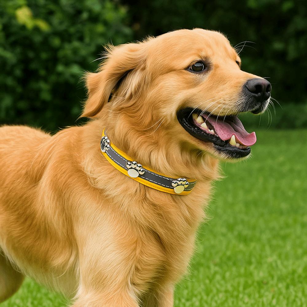 Cute Leather Reflective Dog Collar Adjustable Metal Buckle Dog Footprint Collar Soft Decorative Dog Necklace Outdoor Activities