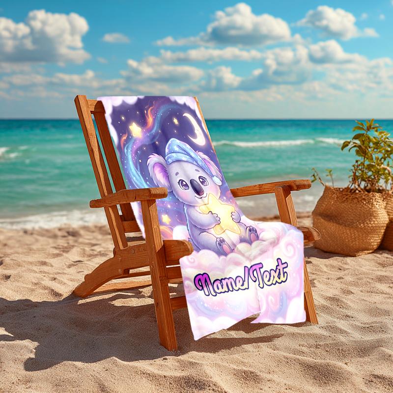 1PC Custom Name Koala Dreams Stars Beach Towel Highly Absorbent And Sand-Resistant Towel for Swimming, Pool, Yoga, And Travel Lightweight