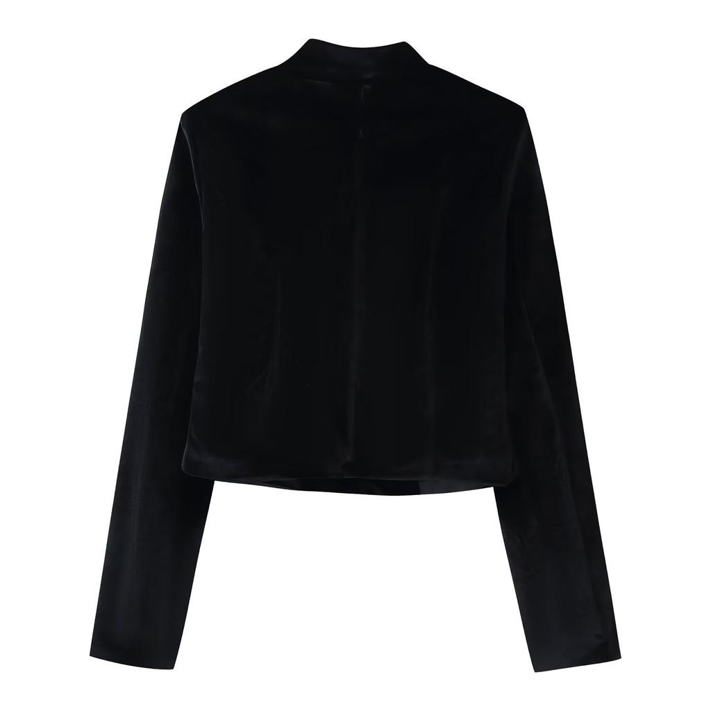 2026 Spring New European and American Cross-border Women's Clothing Buckle Decorative Stand-up Collar Long-sleeved Short Jacket W017 D055