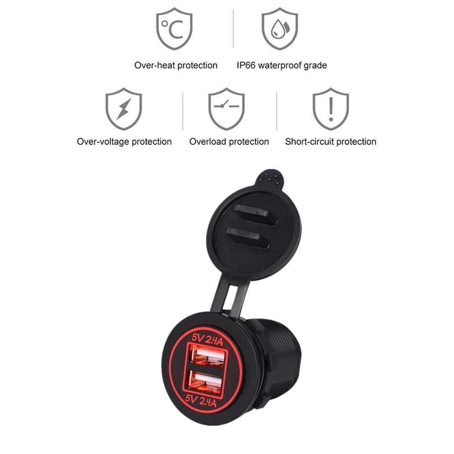 New Dual USB Charger Socket Power Outlet 2.4A & 2.4A for Car Boat Marine Motorcycle