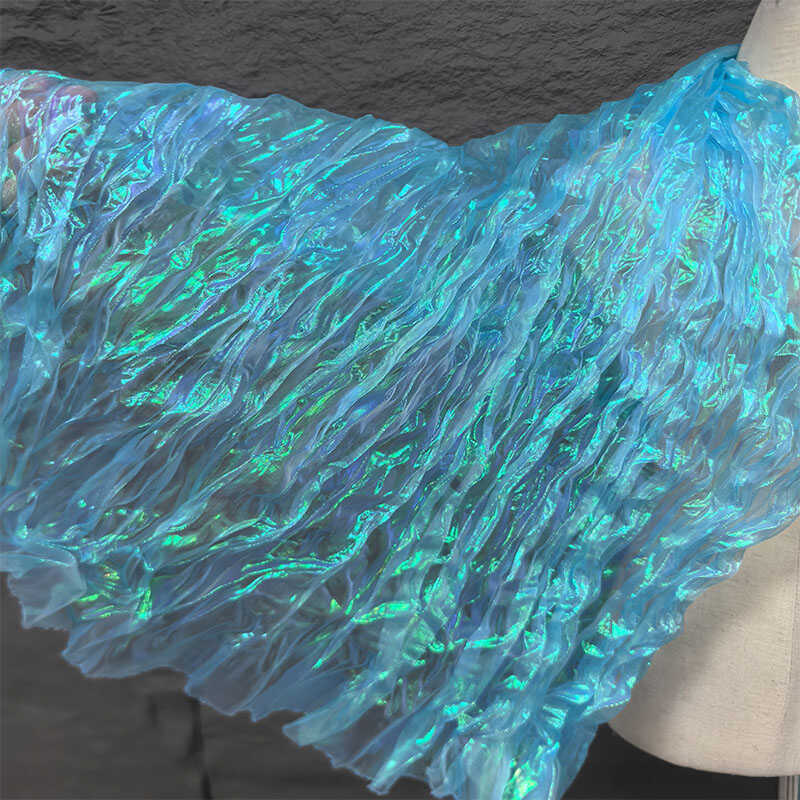 50x145cm Ocean Wave Organza Irregular Folded Laser Gradient Fabric Lace Folded Clothing Designer Fabric 50x145cm
