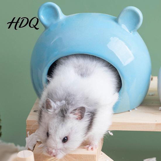 Gnaw Resistant Pet House Ceramic Hamster House Summer Bear Shaped Hideout Cave